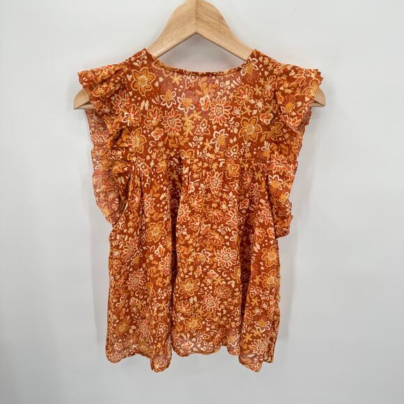 SUNDRY NWT Evereve Sienna Rust Floral Flutter Sleeve Blouse // Small - Picture 10 of 13